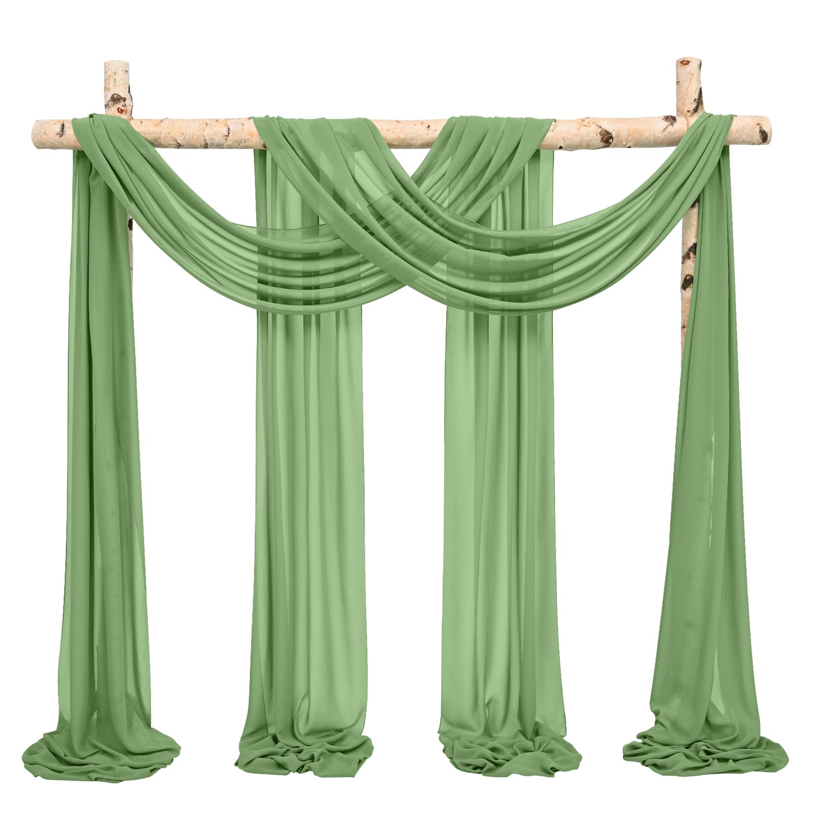 Showgeous Wedding Arch Draping Fabric 2 Panels 28" x20Ft Sage Green Chiffon Fabric Drapery Wedding Arch Drapes Chiffon Sheer Backdrop Curtains for Arbor Wedding Archway Ceremony Ceiling Decorations — image 1