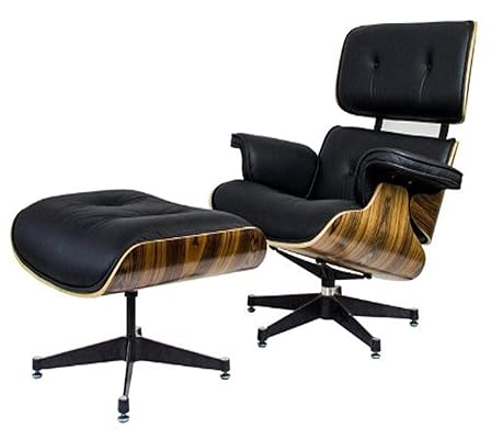 RetroMod Angus Lounge Palisander Chair with Ottoman, Black