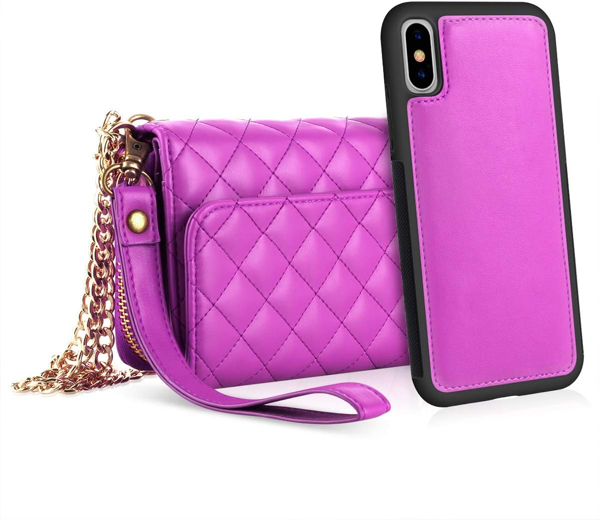Petocase Compatible iPhone Xs Max Wallet Case,RFID Multifunctional PU Leather Wrist Chain Crossbody Strap Clutch Detachable Magnetic Card Slot Purse Protection Cover for Apple iPhone 10s Max Rose Red