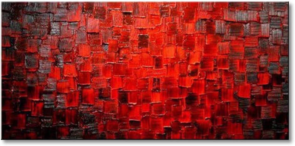Paintings - Hand Painted Modern Oil Painting Texture Red Abstract Canvas Wall Art Decoration Picture Contemporary Artwork Framed Ready to Hang