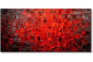 Seekland Art Modern Oil Painting Hand Painted Texture Red Abstract Canvas Wall Art Decoration Contemporary Artwork Framed Ready to Hang