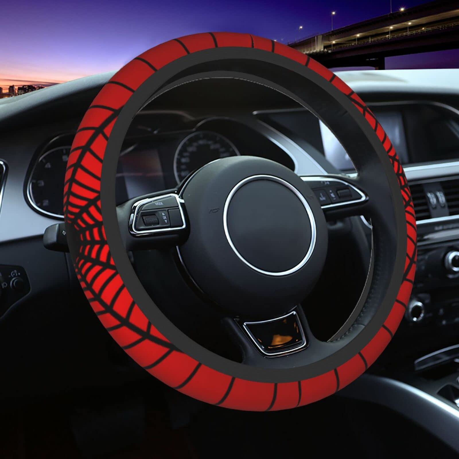 Photo 1 of Red Spider Web Steering Wheel Cover Universal 15 Inch Cute Car Accessories Protector for Women Men