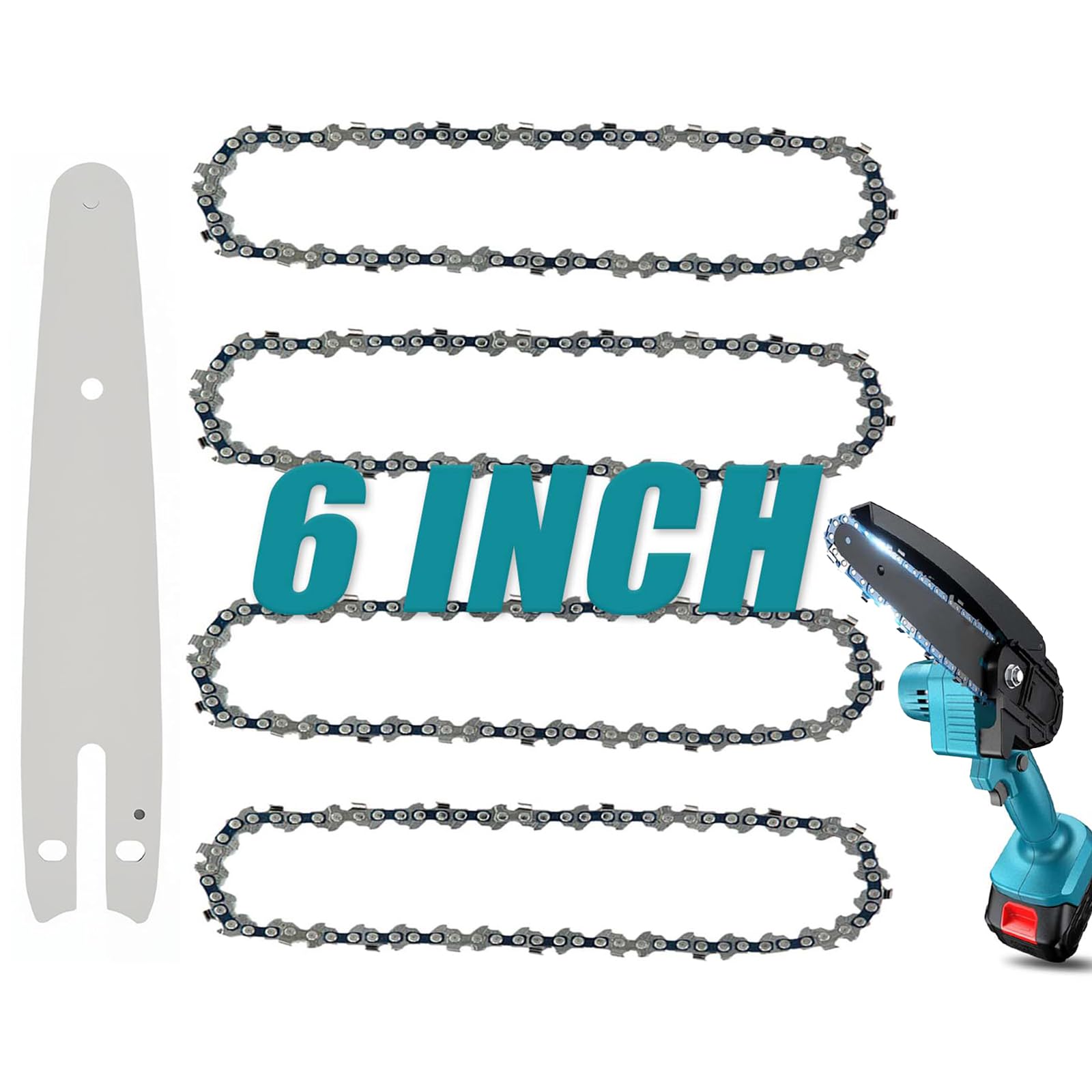 Photo 1 of 6 Inch Chainsaw Chain, 4 Pieces Replacement Chains with Bar for Almost 6-inch Cordless Electric Portable Mini Chainsaws, Durable Carbon 6Inch Chainsaw Chains for Pruning Shears and Wood Cutting