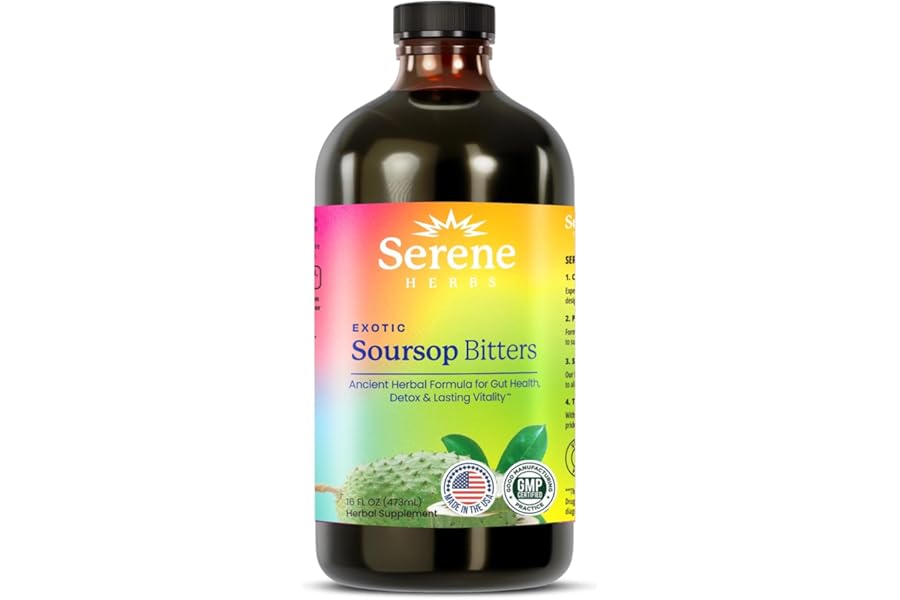 Serene Herbs Soursop Bitters Liquid with Soursop Leaves for Gut Cleanse, Detox & Immune Boost with Black Seed, Moringa, Irish