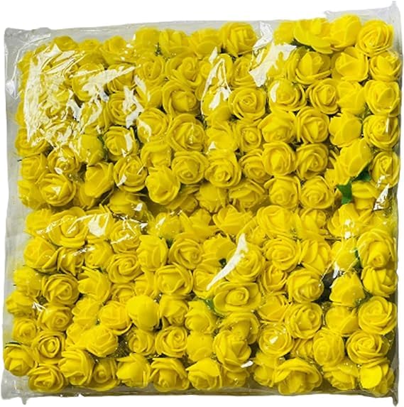 Witty Cuties Artificial Flowers Yellow Artificial Roses Foam Flowers Real Looking Fake Foam Roses for Crafting Decoration DIY Wedding Bouquets Bridal Shower Flower Decoration Pack of 1 (144pcs).
