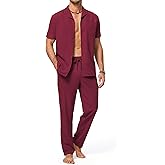 JMIERR Men 2 Piece Outfit Short Sleeve Lightweight Beach Button Down Shirt Casual Pant Sets with Pocket