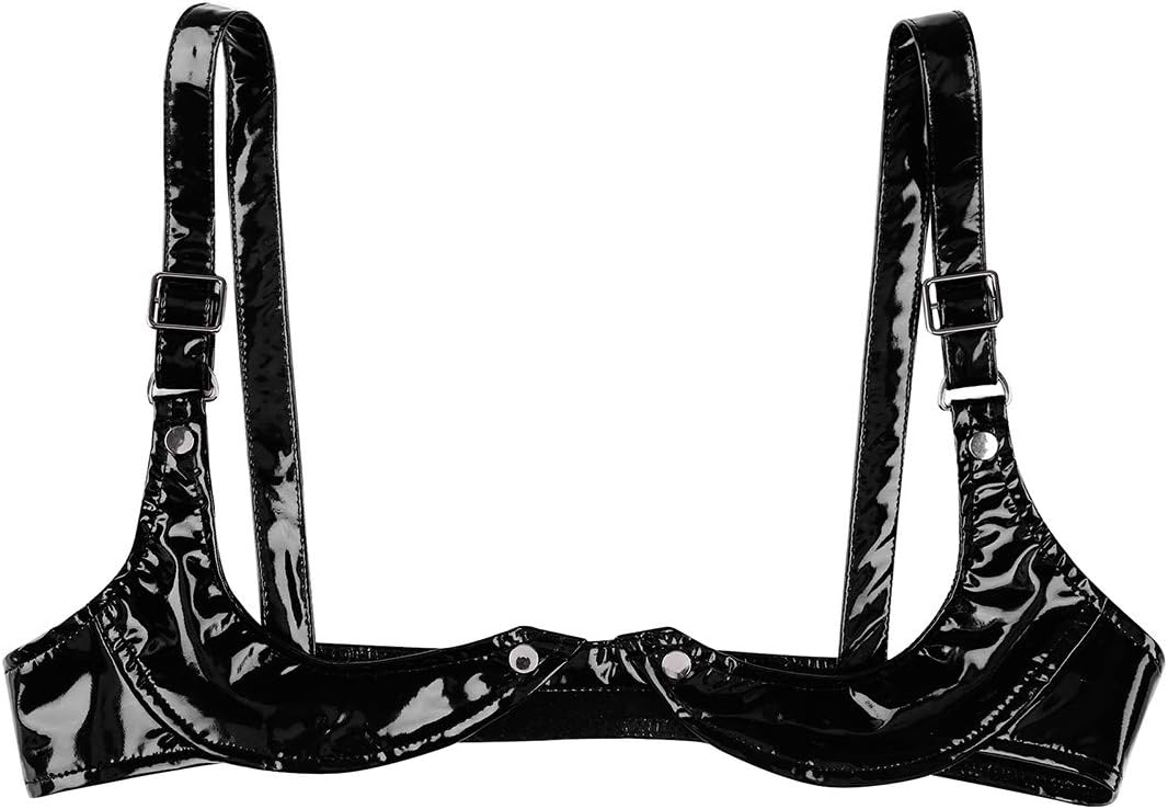 iiniim Womens Faux Leather Adjustable Shelf Bra Open Cup Bare Exposed