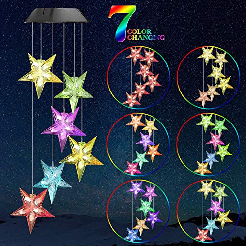 Solar Garden Lights,ELMCHEE Color Changing Wind Chimes Solar Star Mobile LED Portable Waterproof Outdoor Decorative Romantic Wind Bell Light for Patio Yard Garden - Thumbnail 5