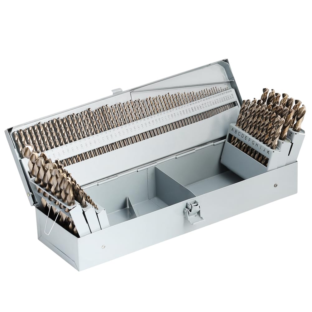 COMOWARE 115Pcs M35 Cobalt Drill Bit Set - 5% Cobalt HSS Metal Bits for Hardened Steel/Stainless/Cast Iron/Wood/Plastic, Titanium Coated 1/16"-1/2" with Metal Indexed Case (Professional Grade) Image