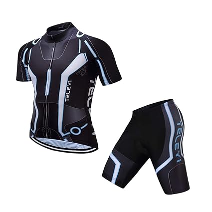 GWELL Herren Radtrikot Atmungsaktive Fahrradbekleidung Set Trikot Kurzarm + Radhose mit Sitzpolster für Radsport Schwarz