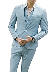 MOGU Mens Slim Fit 3 Piece Suit Blazer Jacket Pants