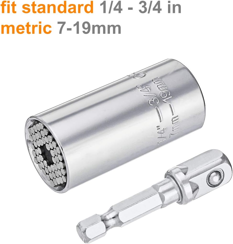 Universal Socket, NASUM 1/4’’- 3/4’’ (7mm-19mm) Socket Tool Sets with Multi-Function Ratchet Wrench Power Drill Adapter, 4Pc Set, Gift for DIY Handyman, Father, Husband, Men, Women - - 