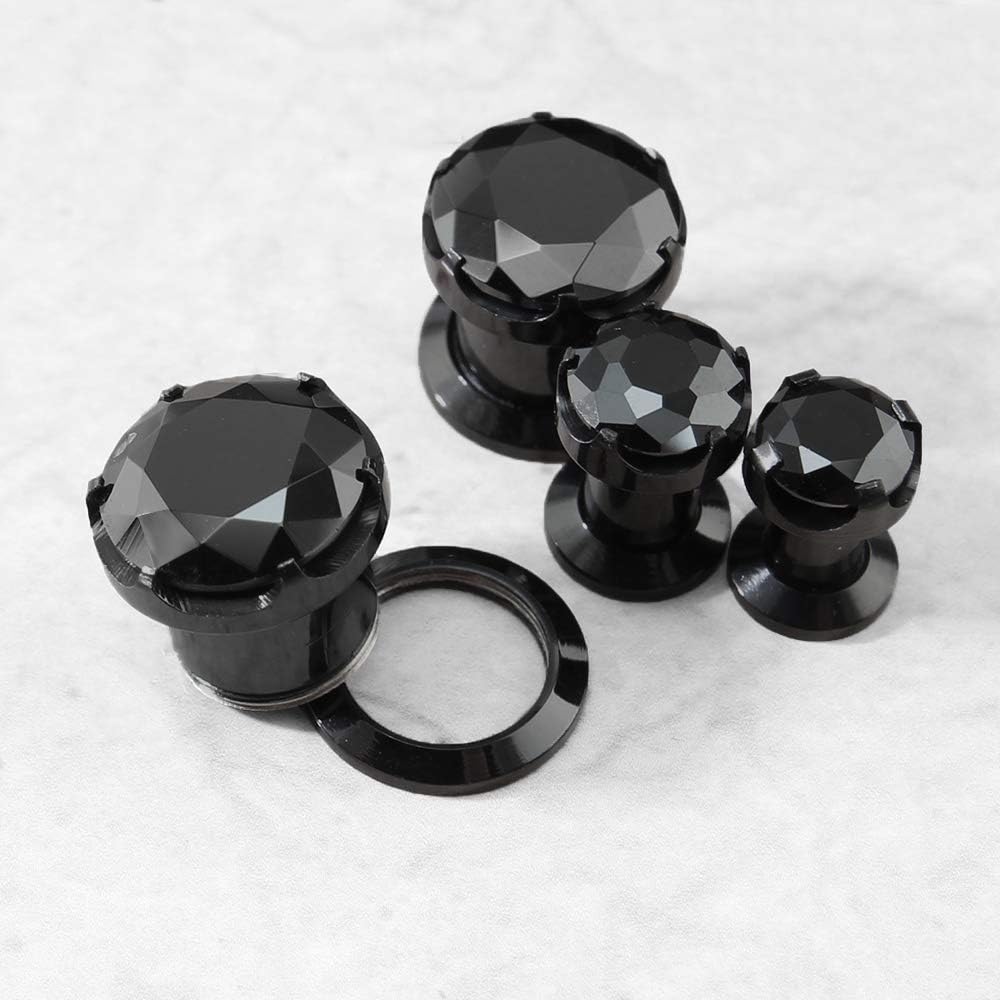 ZeSen Jewelry Black CZ Stone Ear Gauge Screw Stainless Steel Ear Plugs Tunnel Piercing Expander Stretcher, Stainless Steel - Image 5