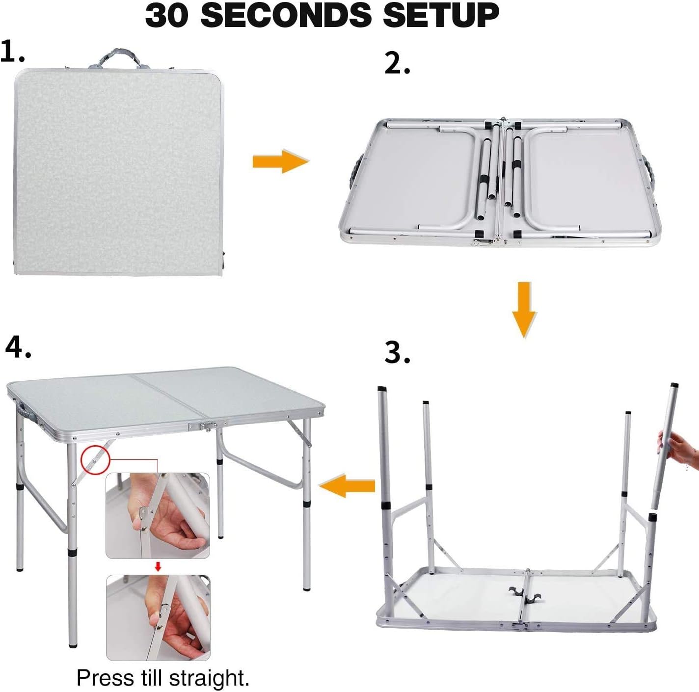 Cimiva Aluminum Folding Table 4 Foot, Adjustable Height Lightweight Portable Camping Table for Picnic Beach Outdoor Indoor, White 48 x 24 inches : Garden & Outdoor