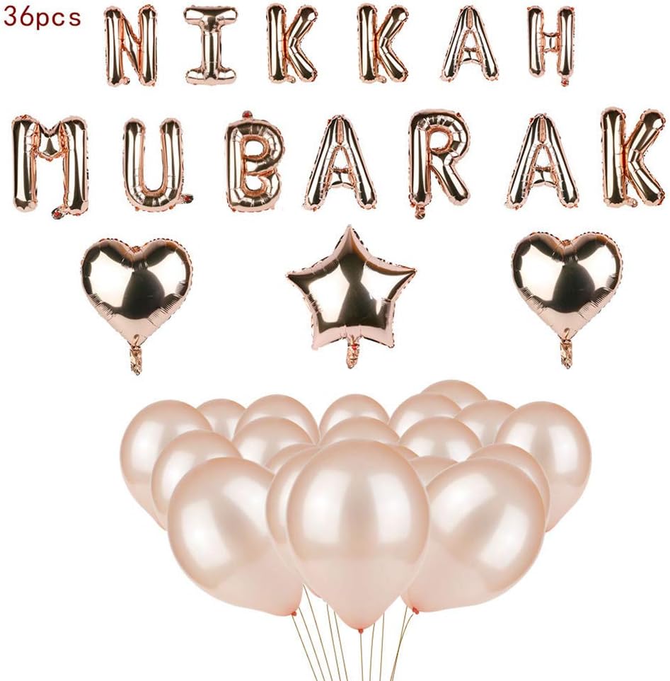 AHGAHG Nikkah Mubarak 36pcs Rose Gold Foil & Latex Balloon Set Party Decoration