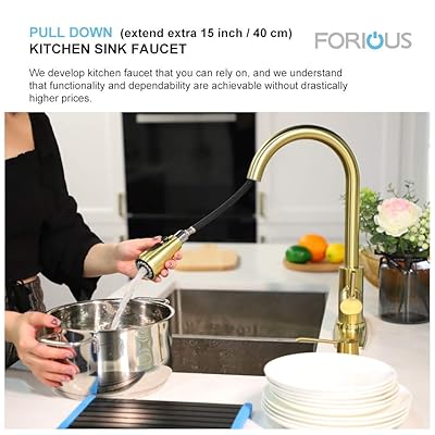 Buy Forious Gold Kitchen Faucets With Pull Down Sprayer Kitchen Sink Faucet With Pull Out Sprayer Fingerprint Resistant Single Hole Deck Mount Single Handle Copper Kitchen Faucet Champagne Gold Online In Germany