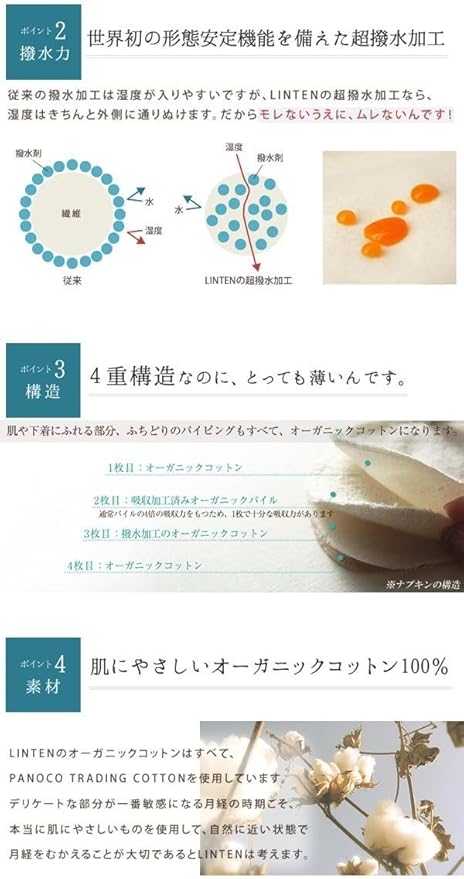 Amazon Co Jp Linten リンテン オーガニック布ライナー 布ナプキン 軽い日用5点セット ドラッグストア