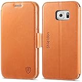 Galaxy S6 Edge Case, S6 Edge Wallet Case, SHIELDON Genuine S6 Edge Leather Case [Flip] Slim Magnetic Protective Case with Card Holder & Stand for Samsung Galaxy S6 Edge - Brown