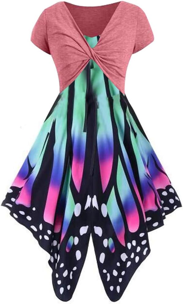 GOWOM Women's Summer Fresh Butterfly Print Dress Sling Pullover Two-Piece Set