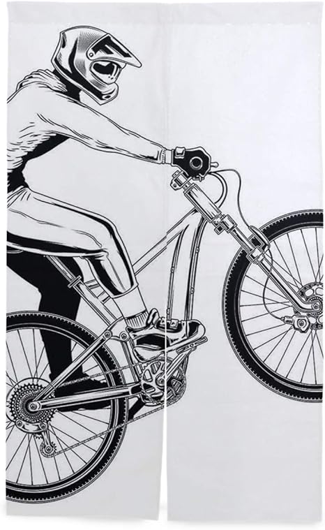 Amazon Gukisala 間仕切りカーテン 極端な自転車のトリックをテーマにしたイラストライダーモノクロスタイルデザイン おしゃれ 間仕切り遮光 飾り付け 装飾 玄関 キッチン リビング 店 出入り口 突っ張り棒付き 86 143cm カーテン ブラインド オンライン通販