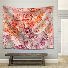 Colorful Flowers Paper Background Pattern Lovely Style. - Fabric Wall Tapestry Home Decor - 51x60 inches