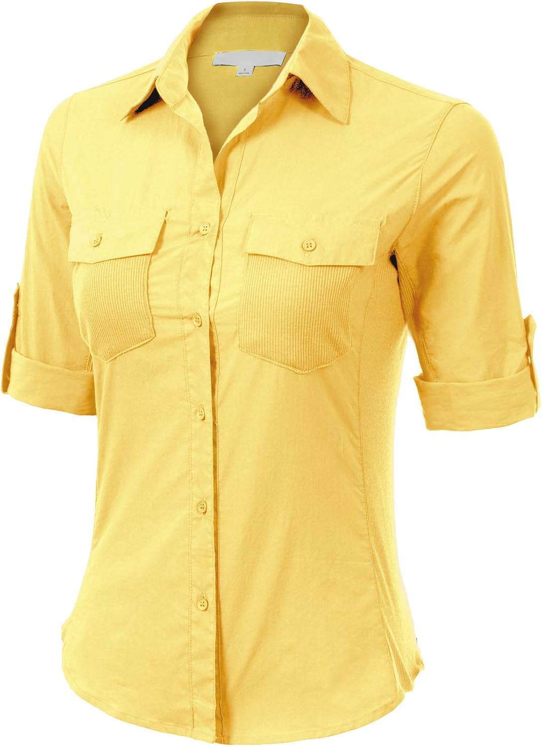 Design by Olivia Women's Solid Cotton Voile Ribbed Pocket and Side Button-Down Shirt: Clothing
