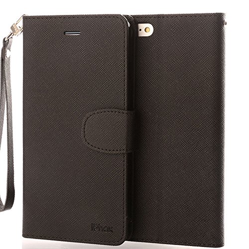 iPhone SE Case, iPhone 5S Case, IPHOX Magnetized Closure Card Slots Money Pouch, Retro Leather Wallet Case Purse Protective Cover Stand Feature Flip Book Case for iPhone 5s/5/SE (Black)