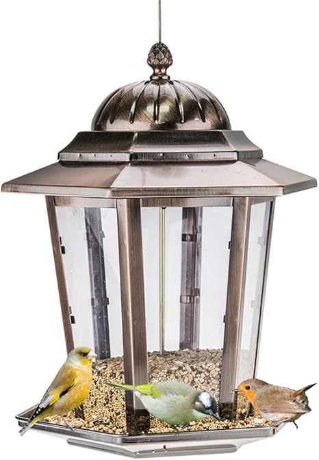 Sungmor Electroplating Copper Bird Feeder 14 35 5cm High Large Hanging Bird Feeders For Garden Unique Lantern Birds Food Container Outdoor Bird Seed Feeder Sunflower Nuts Bird Feeding Tray Amazon Co Uk