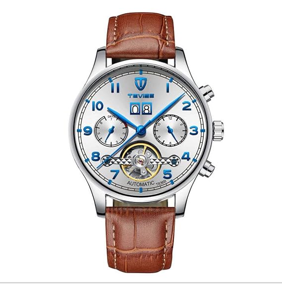 TEVISE Herren-Armbanduhr T836B Automatisch mechanisch wasserdicht Lederband, weiß
