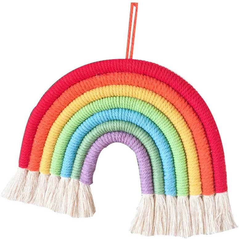 BESPORTBLE Somewhere Over The Rainbow Rainbow Grey Over The Cotton Woven Tassel Hanging Ornaments Tapestry Clouds Wooden Clouds Cotton Rope Tapestry Tassel Resin Wall