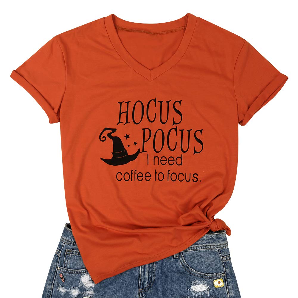 Hocus Pocus I Need Coffee To Focus Funny Short Sleeve Halloween Tees T Shirt