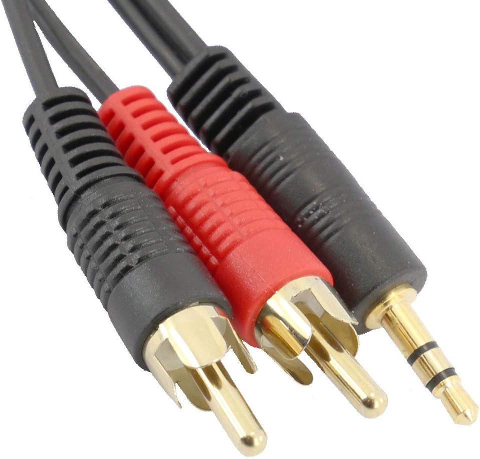 rhinocables 3.5mm Aux Stereo Jack Male Plug to Twin Phono 2 RCA Audio Cable Gold Contacts for Speaker Surround Sound, Hi-Fi