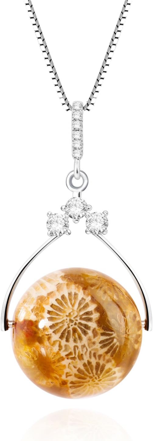 WEGEEY 925 Sterling Silver Pendants Gemstone Natural Coral Plated Fashion Necklace Fine Jewelry