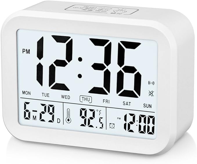 FAMICOZY Talking Alarm Clock with Smart Light and Snooze,7 Sounds to