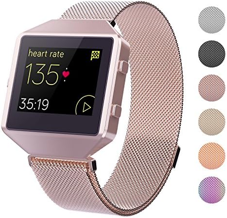 Crodi Fitbit Blaze Bands With New Metal Frame, Stainless Steel Magnetic Milanese Replacement Band for Fitbit Blaze Women Men (Pinkgold, S)