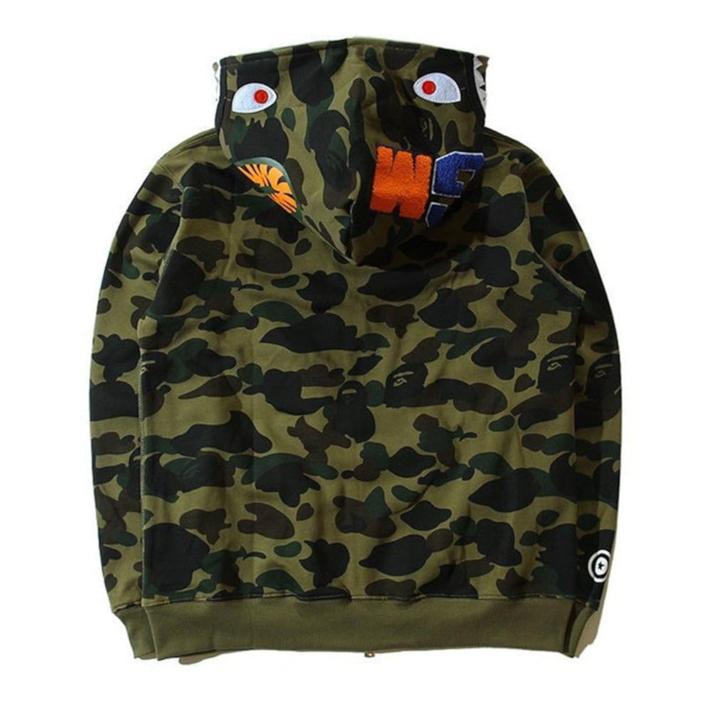 Bathing Ape Bape Shark Jaw Camo Full Zipper Hoodie Men's Sweats Coat Jacket
