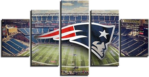 Amazon Com New England Patriots Pictures For Wall Stadium Art Paintings 5 Piece Canvas Living Room Decor Modern Artwork House Decoration Poster Prints Framed Ready To Hang 60 Wx32 H Posters Prints
