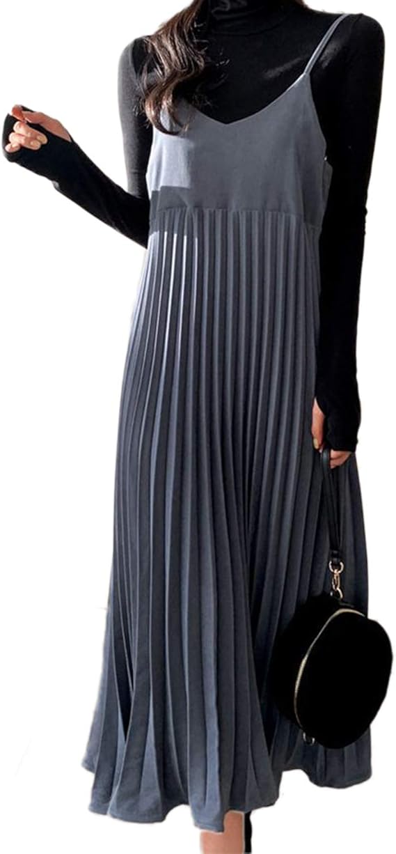 Amazon Co Jp ルル フェルテ ワンピース キャミワンピース ロング インナー プリーツスカート こなれ感 マキシ 上品 キレイメ プリーツワンピース リゾート風 ロングワンピース スリーブレス キャミソール ロングワンピ 単色 シンプル カジュアル 春 夏 秋 無地