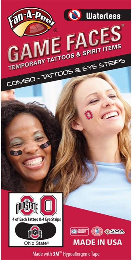 Ohio State University (OSU) Buckeyes – Waterless Peel & Stick Temporary Tattoos – 12-Piece Combo