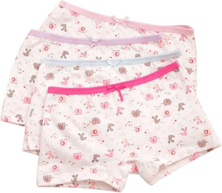 adiasen Little Girls' 4 Packs Comfortable Cute Cotton Underwear Boxer Hipster Knickers Briefs