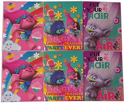 6 pack - Dreamworks Trolls 2-Pocket Folder features different characters on the covers. 3 hole punched, great for school or Party favors / Giveaways