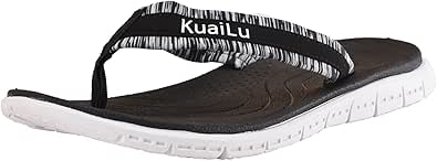 Amazon.com | KuaiLu Women's Non-Slip Casual Flip Flop Thong Sandals for Beach Black-White | Shoes
