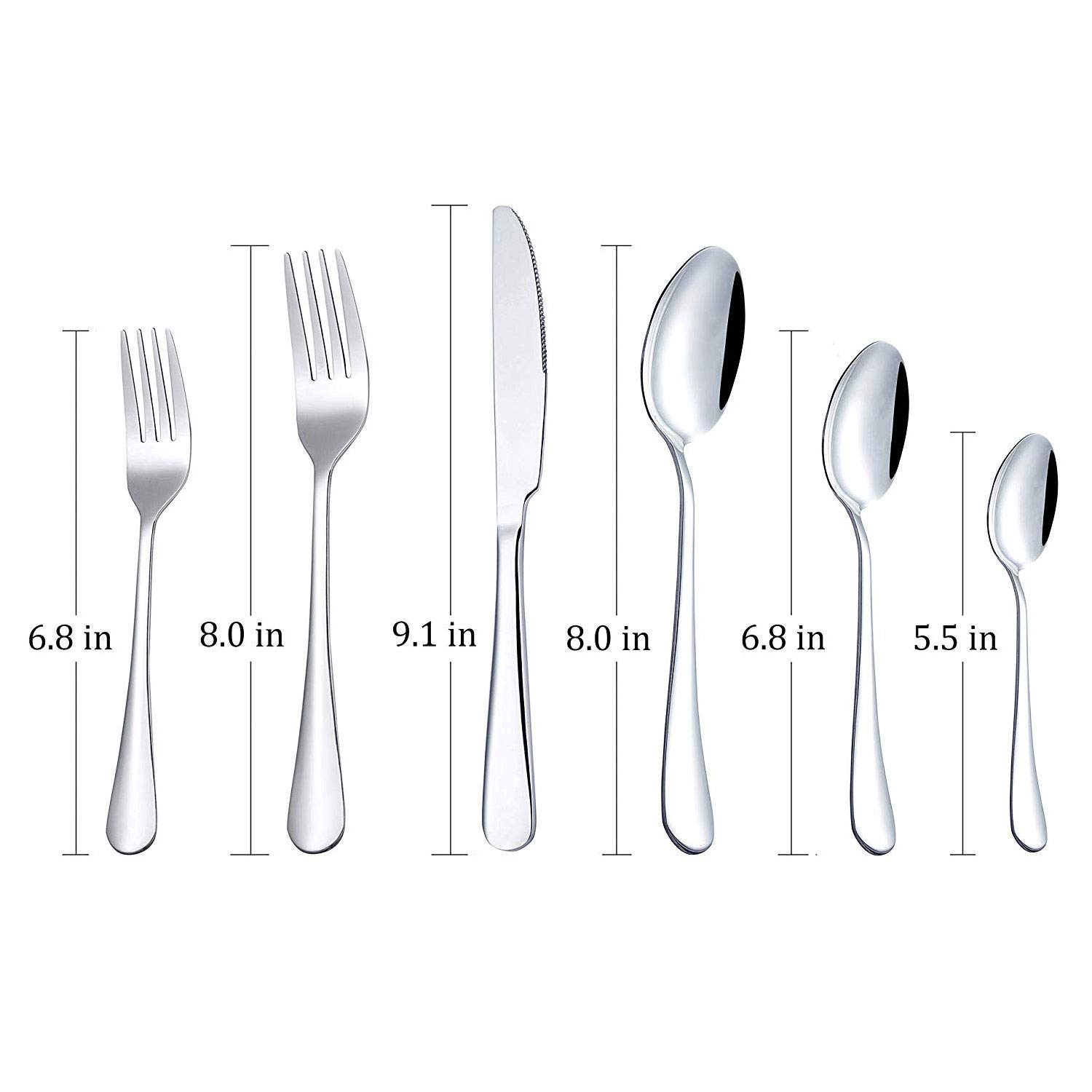 TaNaT 48 Piece Flatware Set Stainless Steel Serving Set Durable Hostess Serving Utensil Service for 8, Western Tableware with Smooth Round Edge,Dishwasher Safe,Daily Use