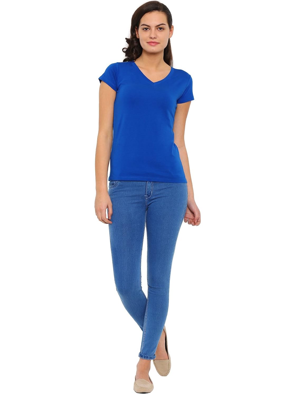 de moza ladies knit top half sleeve solid cotton lycra offwhite