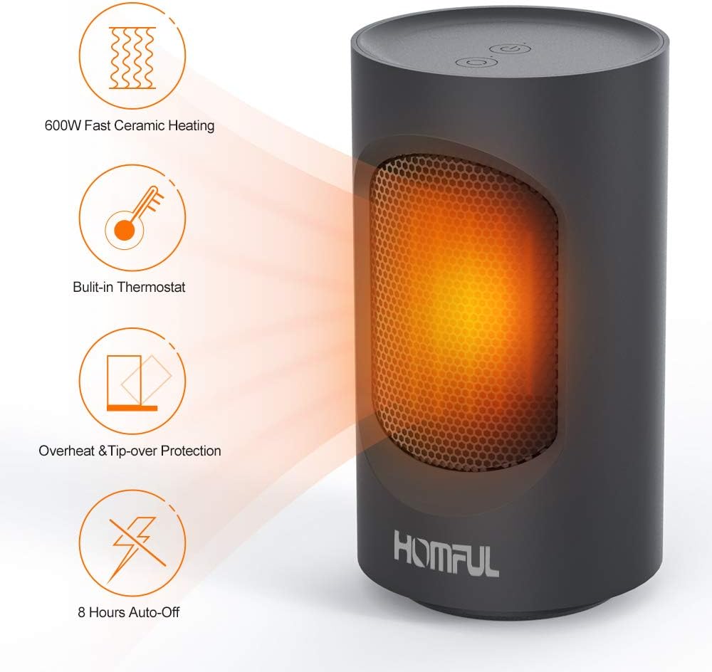 Ceramic Space Heater, HOMFUL Portable Mini Heater, 600W Swing Oscillating Electric Heater with Overheating & Dumping Protection, 2 Mode Setting, Quiet, Warm Perfect for Home & Office Use