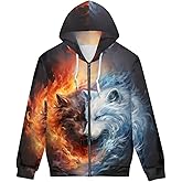 ENLACHIC Men's Novelty Cool 3D Galaxy Wolf Print Graphic Hoodies Zip up Hoodie Pullover Sweatshirts