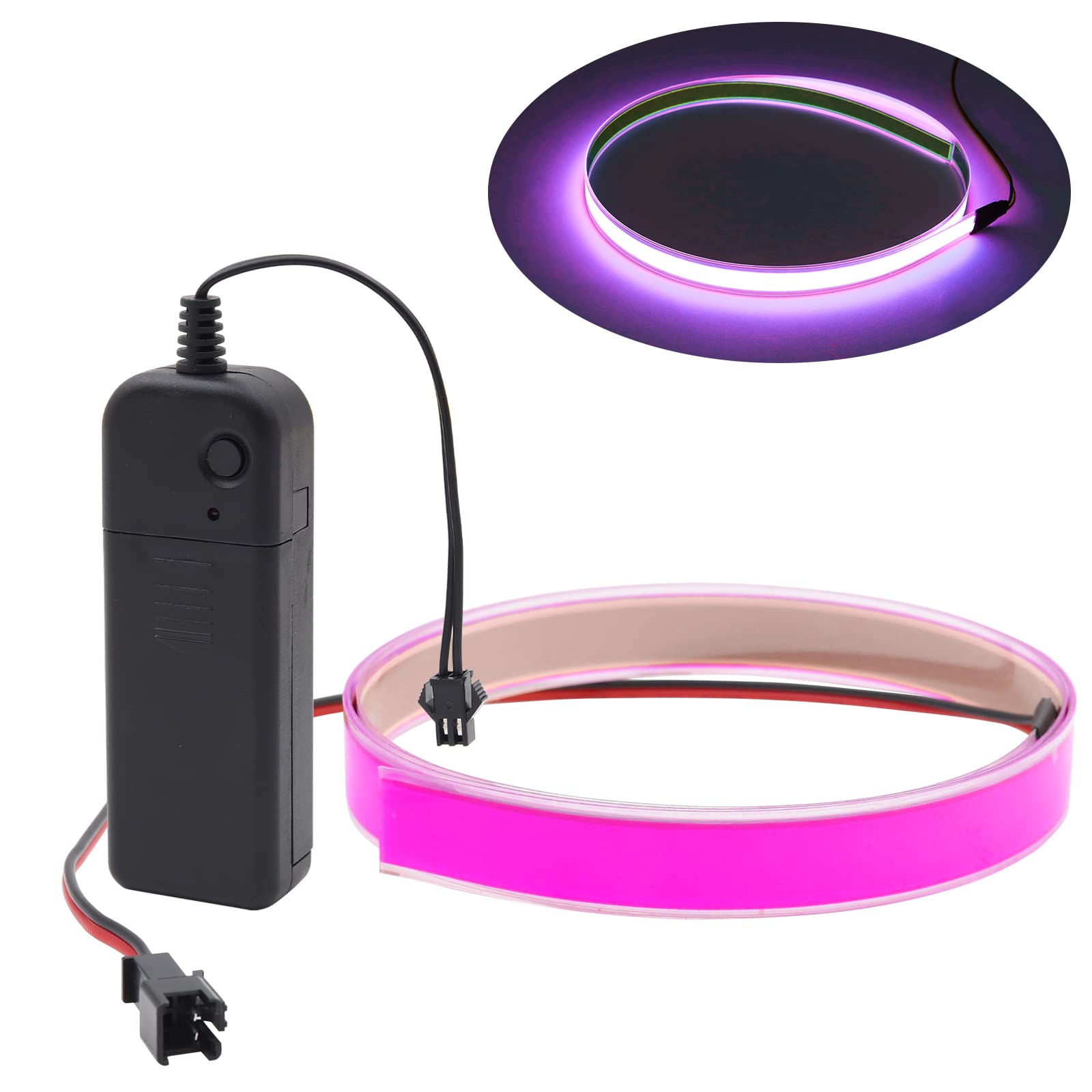 Ygmylandbb Electroluminescent El Light Strip, EL Wire Rope Lights, 1M Neon Glowing Strobing Electroluminescent 100 cm x 1.4 cm (39.3" x 0.5") ON/Slow Flash/Fast Flash, Pink, 1Pack