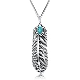 DOLIOX Genuine Turquoise Necklace for Women Native American 925 Sterling Silver Feather Pendant for Mom Wife Her Western Style Boho Jewelry