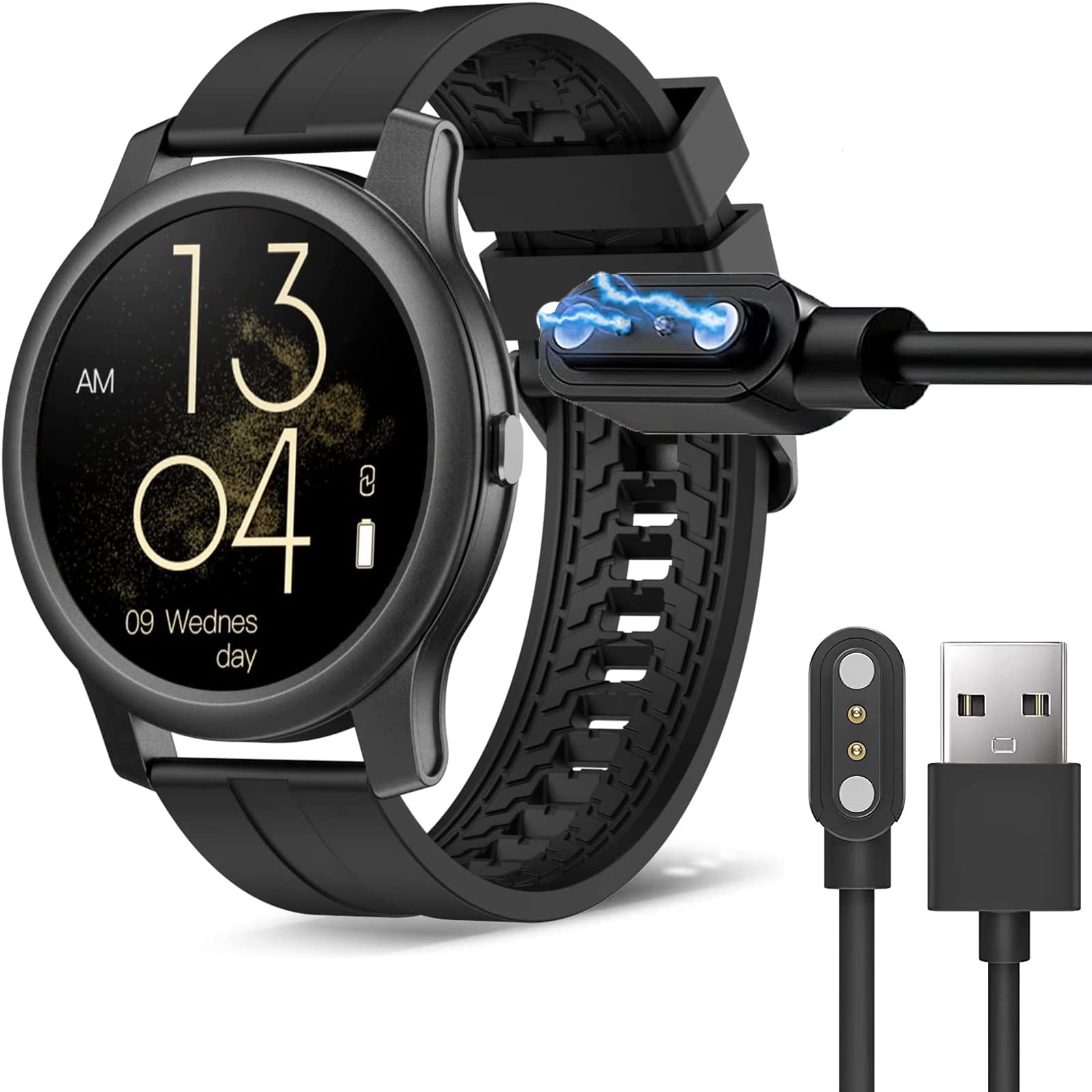Compatible with YOHOTA F12 SmartWatch Charger, 2 Pin Magnetic USB Replacement Charging Compatible with YOHOTA F12 Smart Watch 1.32 inch / F12 smart watch 1.32" (Black)