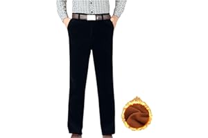 QUNPIU Men Corduroy Dress Pants Fleece Lined Warm Straight Pants Classic Business Casual Work Flat Front Suit Trousers